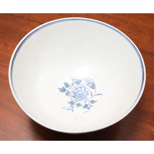 1661 - Early Worcester Fine Porcelain Bowl Blue and White Pattern with Birds and River Scene Approximately ... 