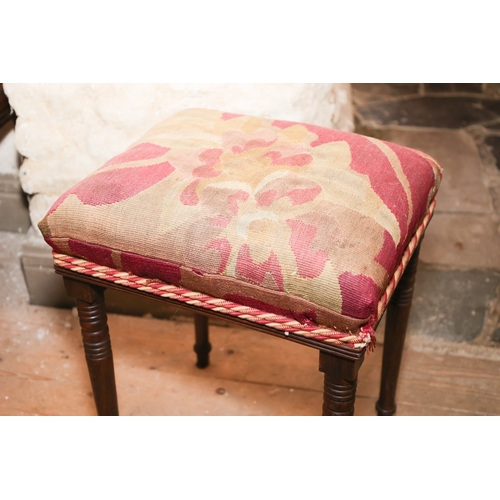 1669 - Tapestry George III Stool Turned Supports Approximately 12 Inches Wide x 22 Inches