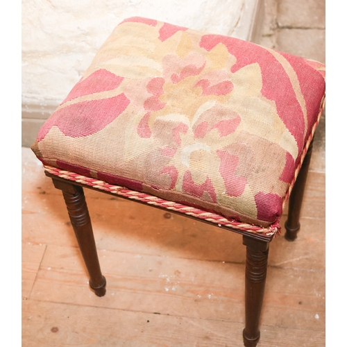 1669 - Tapestry George III Stool Turned Supports Approximately 12 Inches Wide x 22 Inches