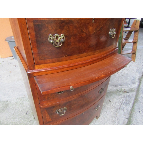 1672 - Edwardian Bow Front Chest on Chest with Pullout Brushing Slide 7 Seven Long Drawers Approximately 34... 