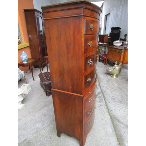 1672 - Edwardian Bow Front Chest on Chest with Pullout Brushing Slide 7 Seven Long Drawers Approximately 34... 