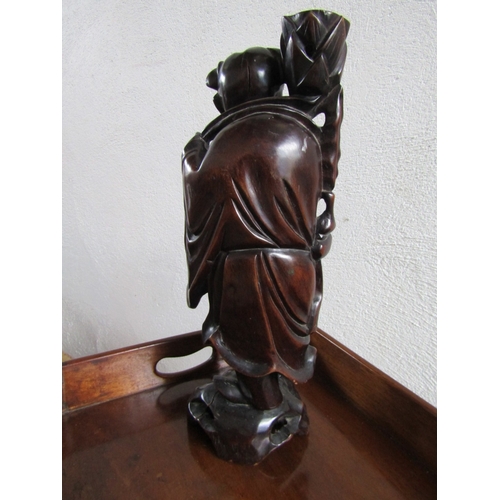 1673 - Antique Oriental Carved Hardwood Chinese Figure Approximately 14 Inches Tall