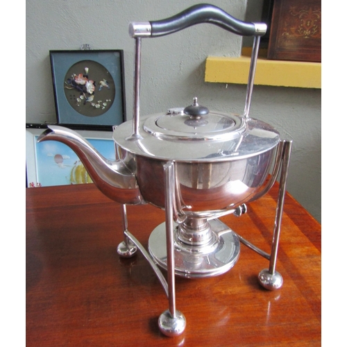 1675 - Edwardian Silver Plated Kettle on Stand Restrained Form Full Size