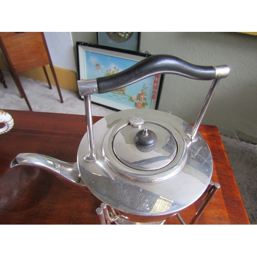 1675 - Edwardian Silver Plated Kettle on Stand Restrained Form Full Size