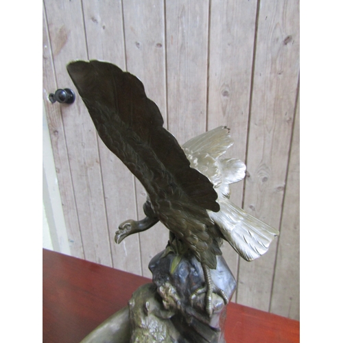 1676 - Antique Bronze Sculpture Eagle on Rock with Crab to Base Signed Indistinctly Lower Right Approximate... 