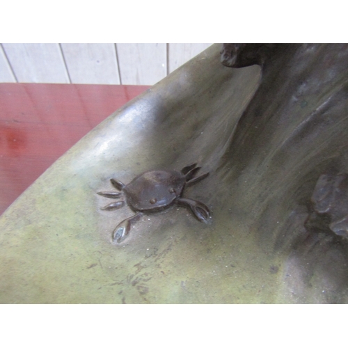 1676 - Antique Bronze Sculpture Eagle on Rock with Crab to Base Signed Indistinctly Lower Right Approximate... 