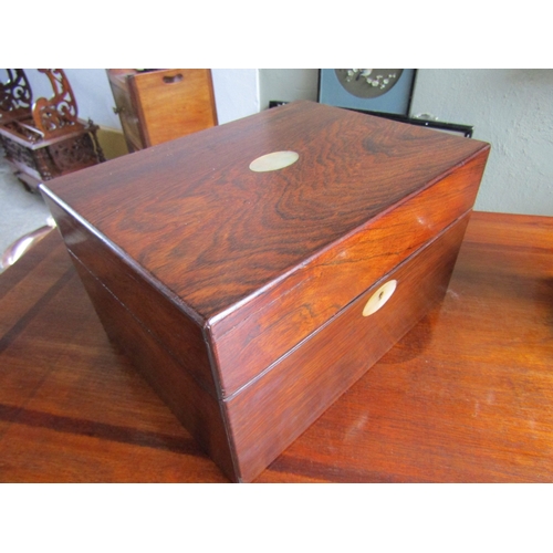 1680 - Regency Rosewood Mother of Pearl Panel Inset Box Fitted Interior Approximately 12 Inches Wide