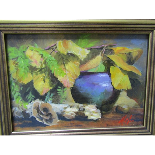 1681 - Mat Grogan Still Life Oil on Board Signed Lower Right Approximately 7 Inches Wide x 5 Inches High