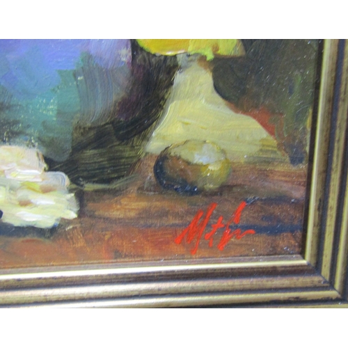 1681 - Mat Grogan Still Life Oil on Board Signed Lower Right Approximately 7 Inches Wide x 5 Inches High