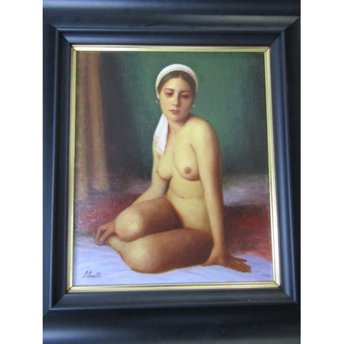 1683 - James Cahill Nude with Scarf Oil on Board Approximately 12 Inches High x 10 Inches Wide Signed Lower... 