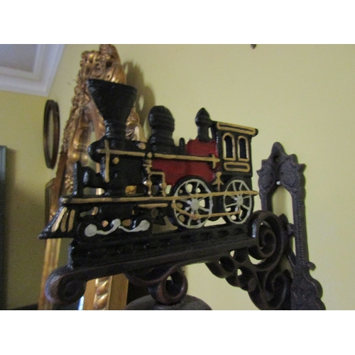 1692 - Railway Steam Engine Motif Cast Metal Wall Mounted Bell Entire Approximately 12 Inches High