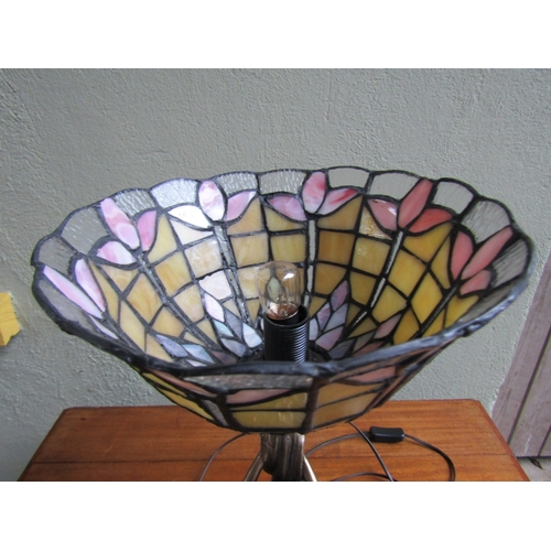 1693 - Tiffany Stained Glass Table Lamp Figural Form Support Electrified Working Order Approximately 19 Inc... 