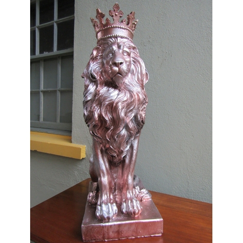 1695 - Seated Lion with Crown Figure Polyresin Approximately 30 Inches High