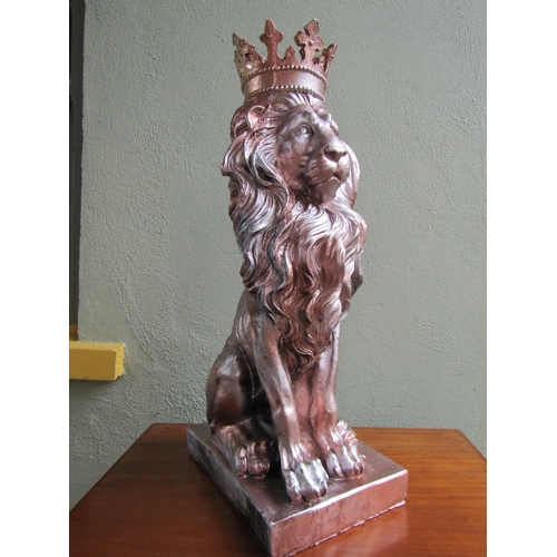 1695 - Seated Lion with Crown Figure Polyresin Approximately 30 Inches High