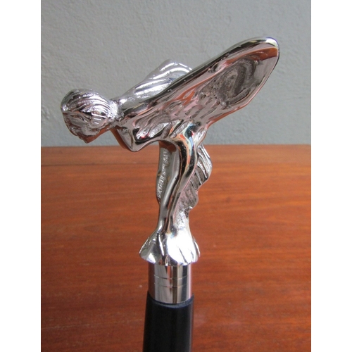 1697 - Rolls Royce Angel of Ecstasy Mounted Walking Stick Full Size Chrome Plated Top