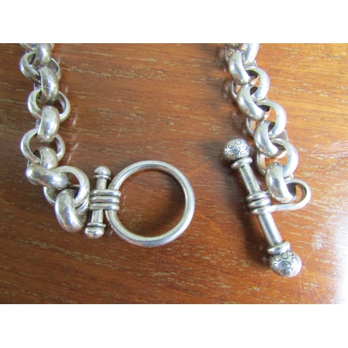 1699 - Silver Watch Chain with T-Bar Clasp Of Good Weight 14 Inches Long Excluding Clasps