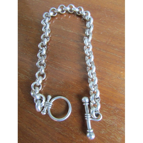 1699 - Silver Watch Chain with T-Bar Clasp Of Good Weight 14 Inches Long Excluding Clasps