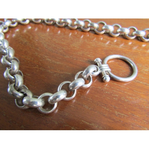 1699 - Silver Watch Chain with T-Bar Clasp Of Good Weight 14 Inches Long Excluding Clasps