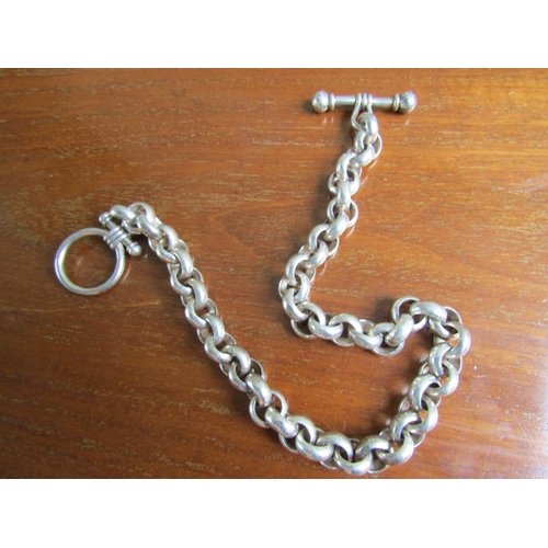 1699 - Silver Watch Chain with T-Bar Clasp Of Good Weight 14 Inches Long Excluding Clasps