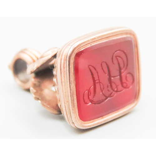 17 - Carnelian Set Seal Fob Pendant Mounted in 9 Carat Rose Gold 2.5cm High