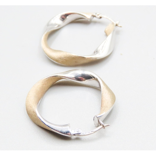 170 - Pair of 9 Carat White and Yellow Gold Twist Squared Form Hoop Earrings 3cm High