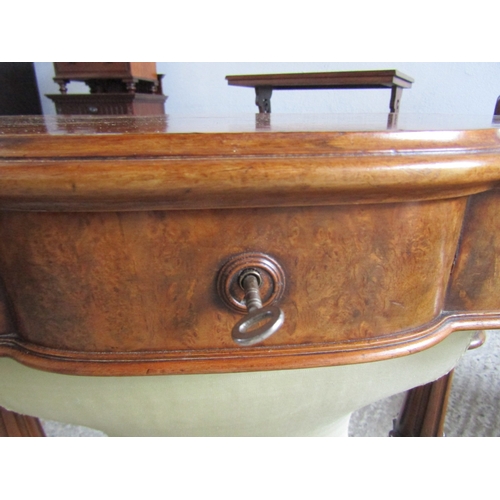 1701 - Victorian Figured Walnut Ladies Workbox Table Fitted Interior Attractively Carved Side Pillar Decora... 