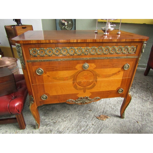 1702 - Three Drawer Chest Inlaid and Marquetry Decoration Ormolu Mounts Approximately 34 Inches Wide x 32 I... 