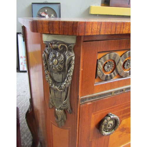 1702 - Three Drawer Chest Inlaid and Marquetry Decoration Ormolu Mounts Approximately 34 Inches Wide x 32 I... 