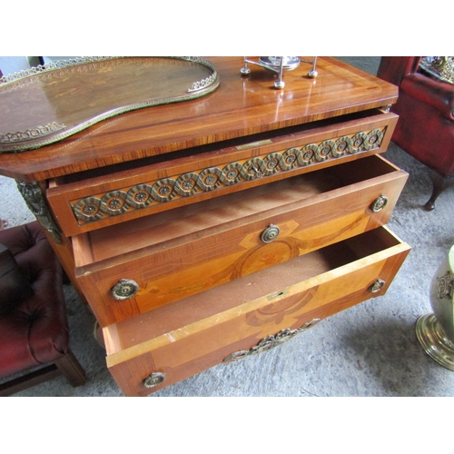 1702 - Three Drawer Chest Inlaid and Marquetry Decoration Ormolu Mounts Approximately 34 Inches Wide x 32 I... 