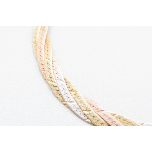 171 - 9 Carat TriGold Yellow White and Rose Gold Weave Bracelet 18cm Long