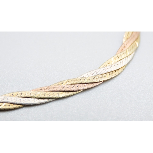 171 - 9 Carat TriGold Yellow White and Rose Gold Weave Bracelet 18cm Long