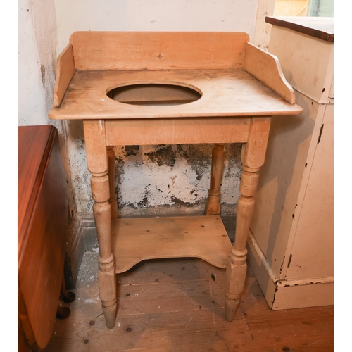 1725 - Victorian Pine Wash Basin Stand with Edwardian Porcelain Water Ewer and Basin Three Quarter Gallery ... 