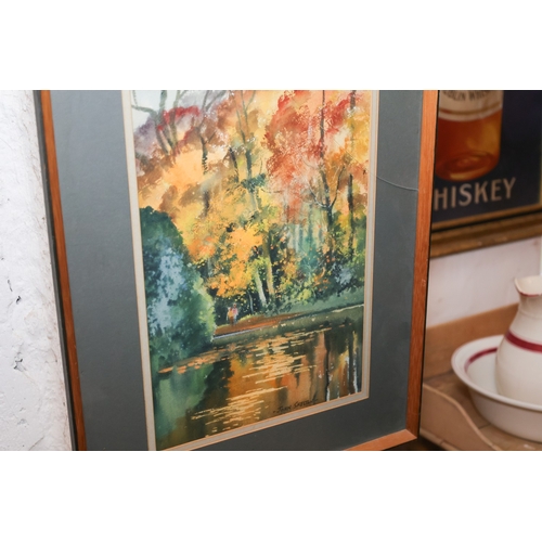 1727 - John Skelton Autumn Walk Marley Park Water Colour Approximately 18 Inches High x 10 Inches Wide Sign... 