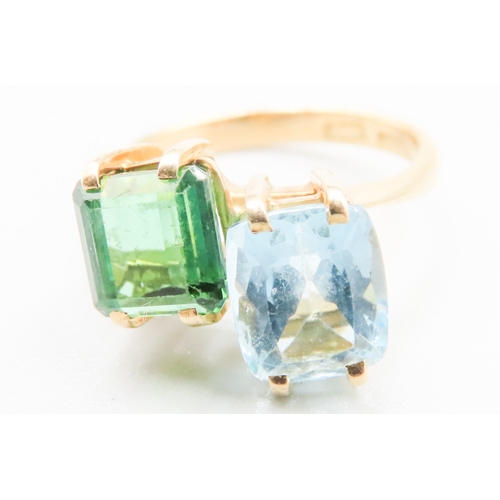 173 - Aquamarine and Green Tourmaline Set Toi et Moi Ring Mounted in 18 Carat Yellow Gold Ring Size P