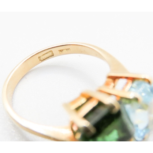 173 - Aquamarine and Green Tourmaline Set Toi et Moi Ring Mounted in 18 Carat Yellow Gold Ring Size P