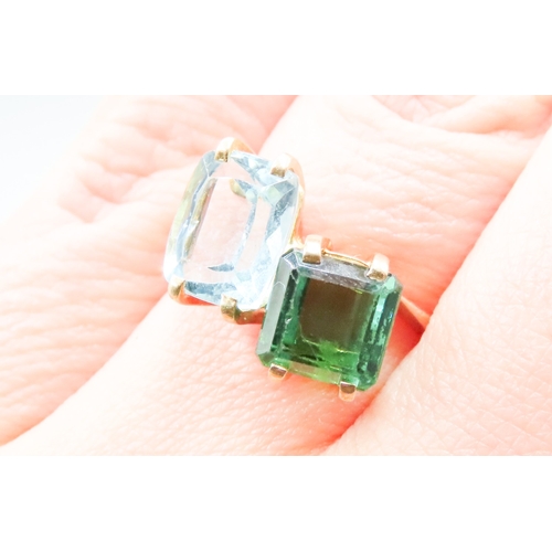 173 - Aquamarine and Green Tourmaline Set Toi et Moi Ring Mounted in 18 Carat Yellow Gold Ring Size P