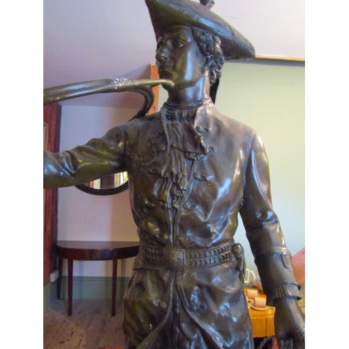 1733 - Large Bronze Sculpture Huntsman with Hound and Hunting Horn Approximately 32 Inches High Signed Indi... 