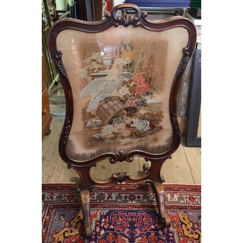 1734 - William IV Rosewood Tapestry Panel Glazed and Inset Fire Screen Shaped Form Approximately 22 Inches ... 