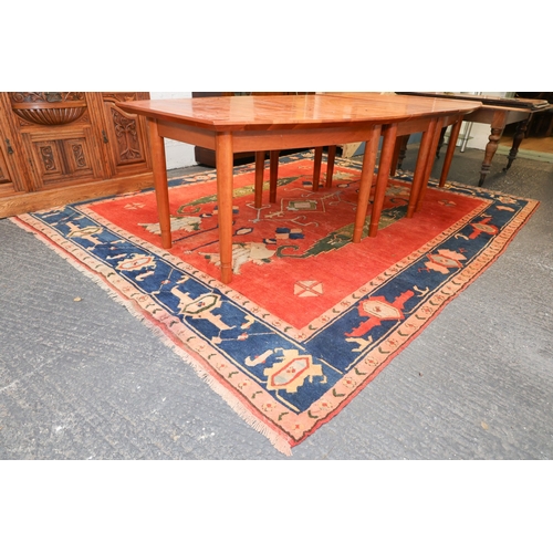 1742 - Antique Persian Pure Wool Rug Burgundy and Navy Ground Patterned Borders Approximately 12ft Long x 1... 