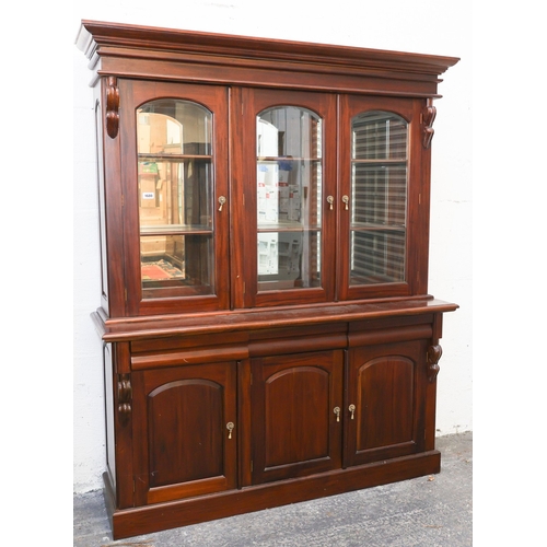 1747 - Carved Mahogany Three Door Bookcase Cabinet Three Glazed Doors Above Cupboard Base Approximately 6ft... 