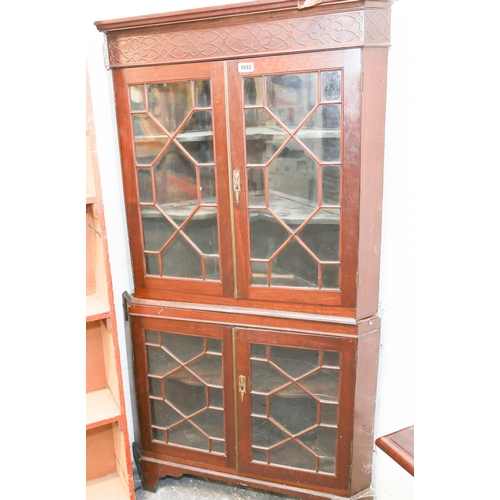 1748 - Antique Irish Chippendale Mahogany Four Door Corner Cabinet Astral Glazed Approximately 6ft 6 Inches... 