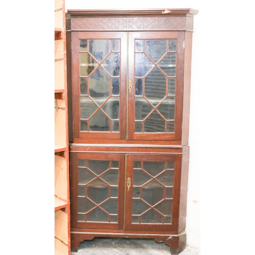 1748 - Antique Irish Chippendale Mahogany Four Door Corner Cabinet Astral Glazed Approximately 6ft 6 Inches... 