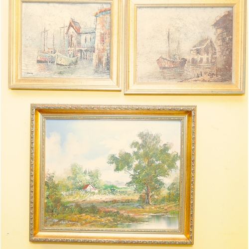 1750 - Four Paintings Oil on Canvas and Pair of Marine Scenes with Two Landscapes One Unframed Largest Appr... 