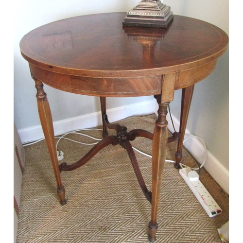 1755 - Antique Figured Mahogany Circular Form Occasional Turned and Tapering Supports Top Approximately 26 ... 