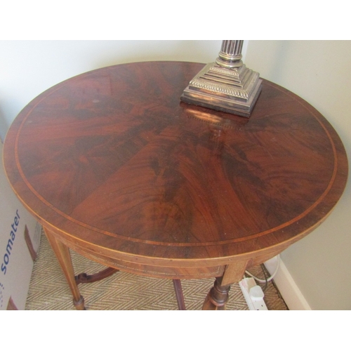 1755 - Antique Figured Mahogany Circular Form Occasional Turned and Tapering Supports Top Approximately 26 ... 