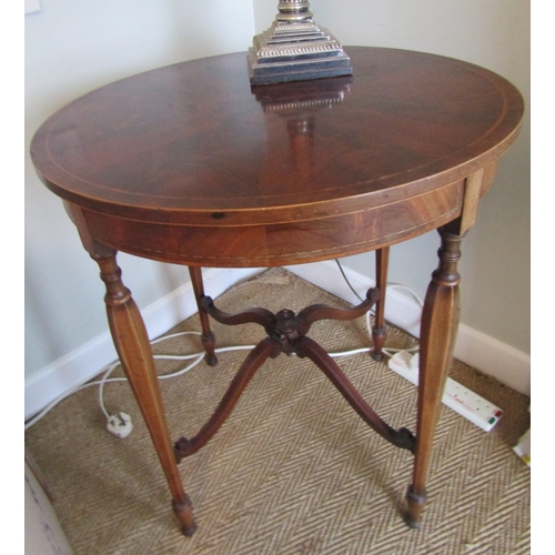 1755 - Antique Figured Mahogany Circular Form Occasional Turned and Tapering Supports Top Approximately 26 ... 