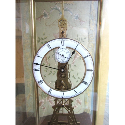 1759 - Eiffel Tower Motif Open Framed Table Clock Enamel Dial Roman Numeral Decorated Contained Within Orig... 