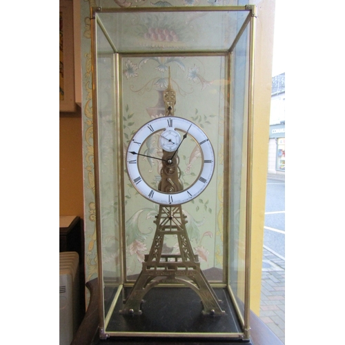 1759 - Eiffel Tower Motif Open Framed Table Clock Enamel Dial Roman Numeral Decorated Contained Within Orig... 