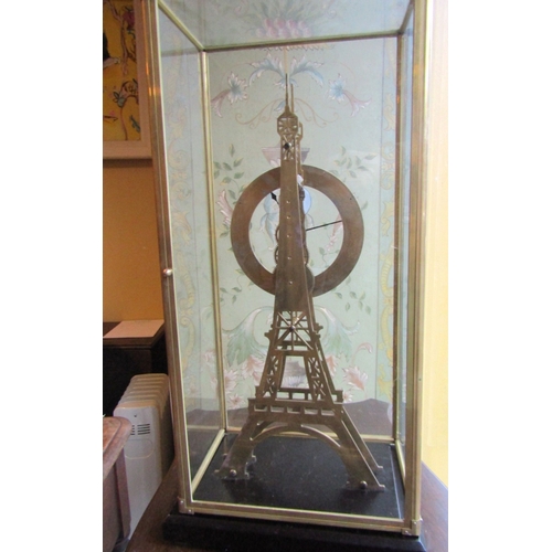 1759 - Eiffel Tower Motif Open Framed Table Clock Enamel Dial Roman Numeral Decorated Contained Within Orig... 