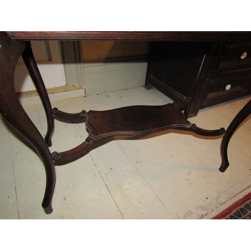 1760 - Edwardian Mahogany Rectangular Shaped Form Table Cabriole Supports with Under Tier 38 Inches Wide x ... 